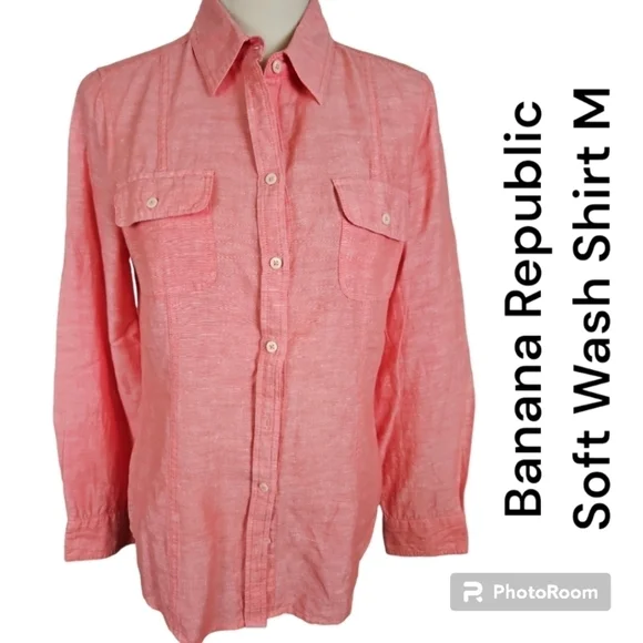 Banana Republic Soft Wash Shirt Linen Blend Medium VGUC - Picture 1 of 10